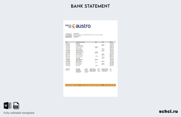 цифровая загрузка шаблона словесной версии банковской выписки Banco del Austro Э